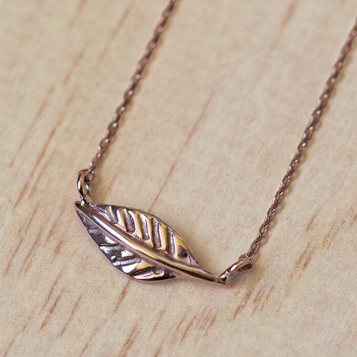 Carved Leaf Necklace 9ct Rose Gold