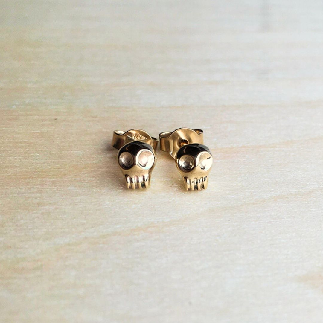 Gold Mini Skull Studs - In Stock