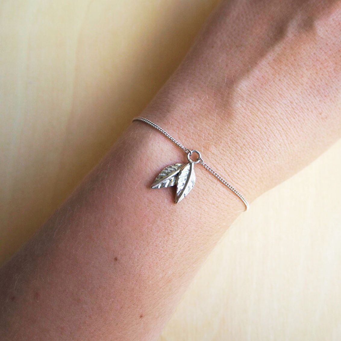 Double Carved Leaf Bracelet Sterling Silver