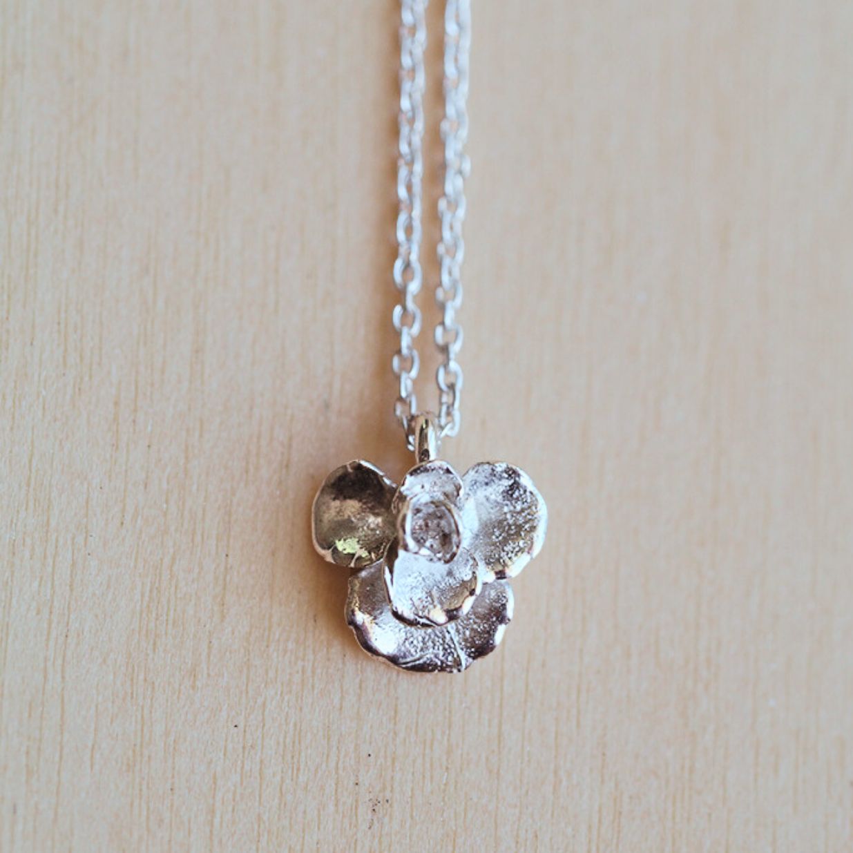 Mini Rose Succulent Necklace Sterling Silver